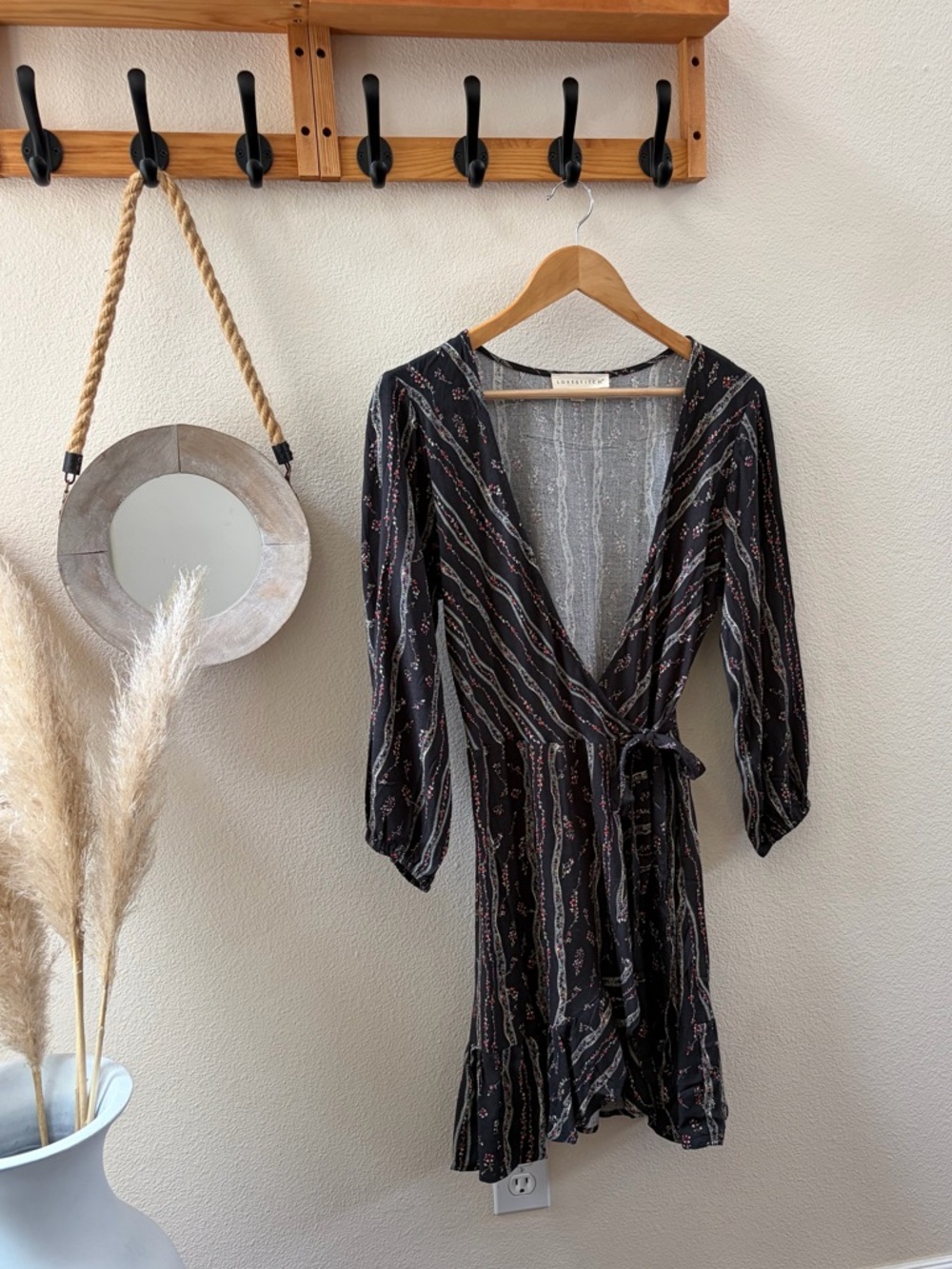 Lovestitch Black Patterned Wrap Dress with Tie Waist